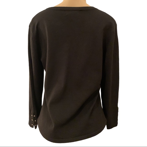 SILK Spenser Jeremy Petite Gem Bead Embellished Black LS V Neck Dress Shirt Top - Picture 4 of 5